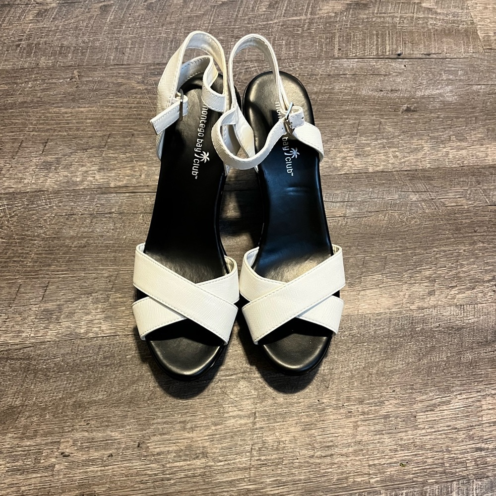Black and White Sandals Wedge Heels by Montego Bay Club
